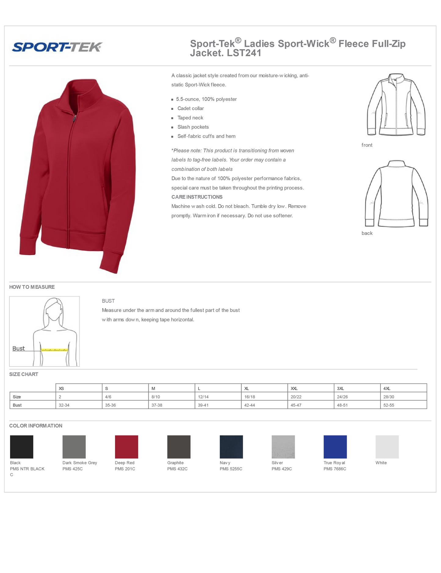 Sport-Tek® Ladies Sport-Wick® Fleece Full-Zip Jacket